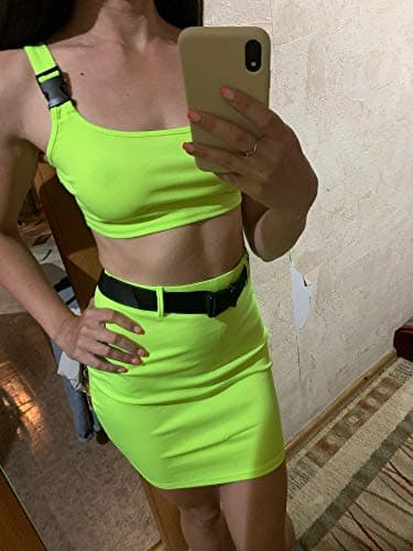 AIBEARTY Women's Sexy Buckle Tank & Mini Skirt Rave Outfit