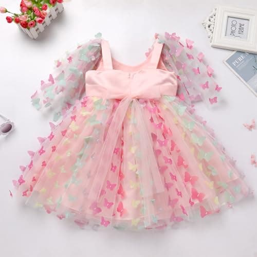 IDOPIP Kids' Flower Girl Butterfly Tutu Dress for Birthday Party Communion