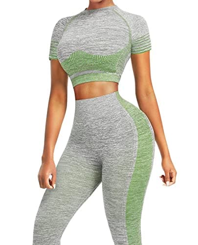 Women's Seamless Short Sleeve Yoga Set with Crop Top and High Waist Legging