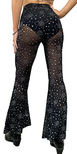 DZOVUTTZ Women's Festival Dance Outfit Bell Bottom Mesh Pants