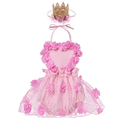 IBAKOM Baby Girl First Birthday Tutu Dress Lace Tulle Romper