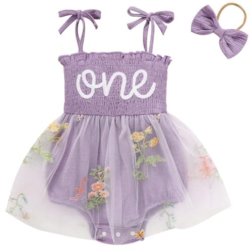 TITKKOP Baby Girl 1st Birthday Tulle Romper Sleeveless Bodysuit