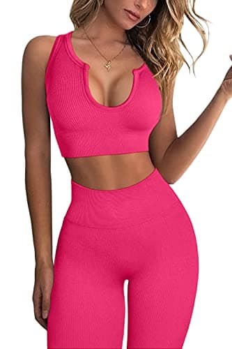 QINSEN Women's Workout Sets: Seamless Crop Tank and High Waist Yoga Leggings