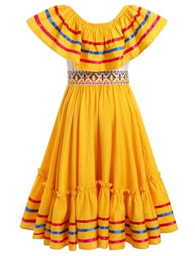 IMEKIS Toddler Girl Mexican Embroidered Floral Dress Ethnic Wear 4-10T
