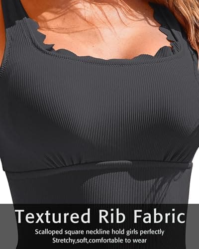Charmo Retro Scalloped Ribbed One Piece Swim Suit