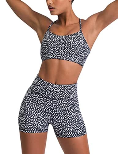 IWEMEK Women's High-Waisted Biker Shorts & Cross Back Sports Bra Gym Set