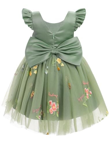 IMEKIS Toddler Girls Satin Tulle Dress with Headband Embroidery