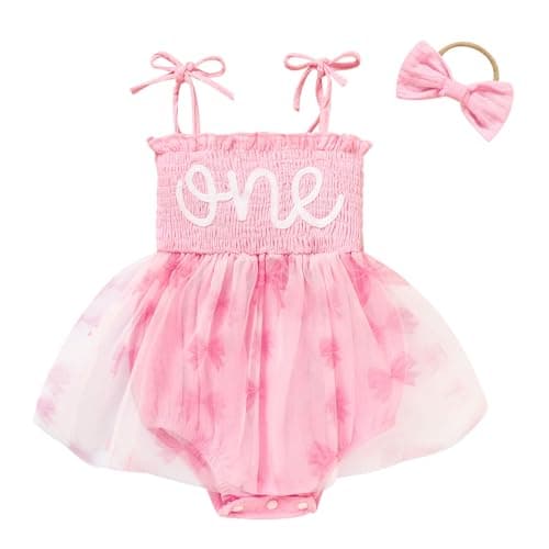 TITKKOP Baby Girl 1st Birthday Tulle Romper Sleeveless Bodysuit