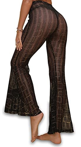 DZOVUTTZ Women's Festival Dance Outfit Bell Bottom Mesh Pants