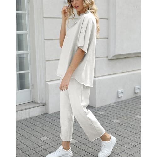 SeeLuNa Women's 3/4 Sleeve Batwing Capelet & Wide Leg Pants Loungewear Set