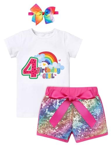 IMEKIS Baby Girl 1st Birthday Outfit & Romper with Sequin Shorts & Headband