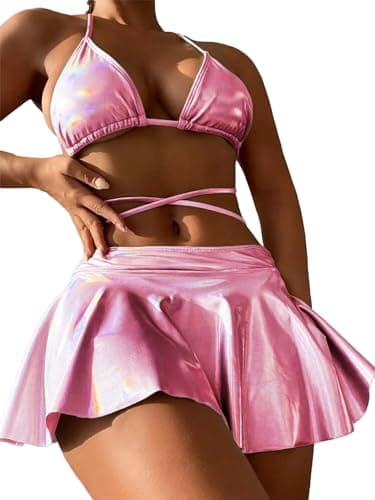 Metallic Bikini Sets for Women - DaiLiWei 3 Piece Triangle Swimsuits