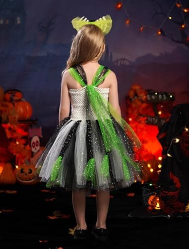 Girls Halloween Costume Black and White Striped Tulle Dress Set - Ages 2-12