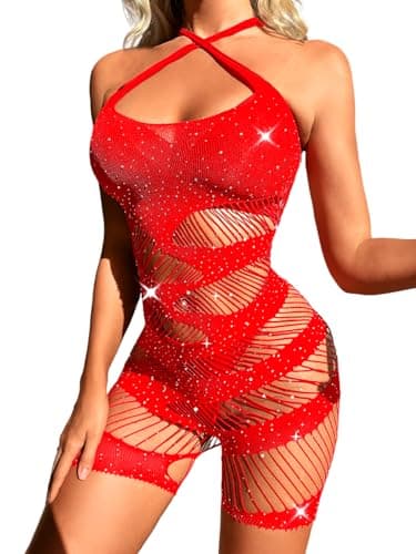 Kaei&Shi Striped Fishnet Sparkly Romper for Rave