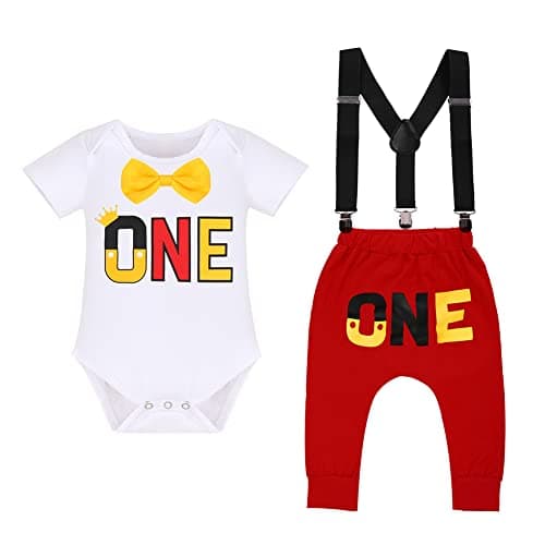 IDOPIP Baby Boys First Birthday Party Cake Smash Outfit with Mouse Ear Headband