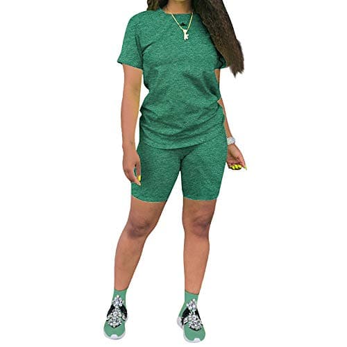 KINIKO Women's Casual Fashion Sports Suit Set - Short Sleeve Top and Pants