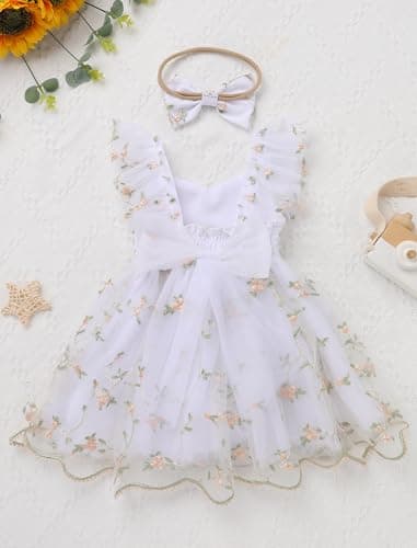 IMEKIS Baby Girls Floral Romper Dress for 1st Birthday & Wedding Tulle Tutu