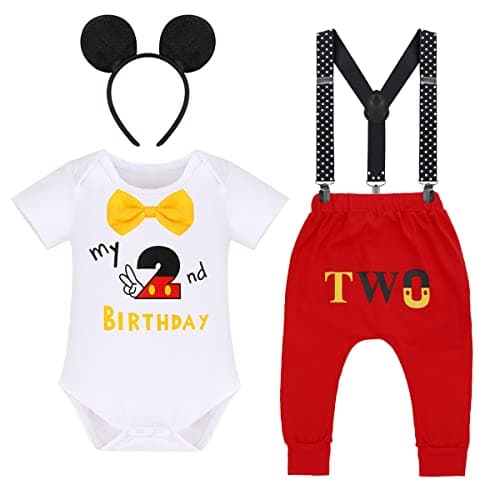 IMEKIS Toddler Boys 2nd Birthday Outfit Bowtie Romper Pants Headband