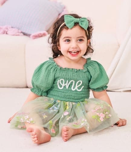 Grehava Baby Girl 1st Birthday Tulle Romper 0-18 Months Short Sleeves