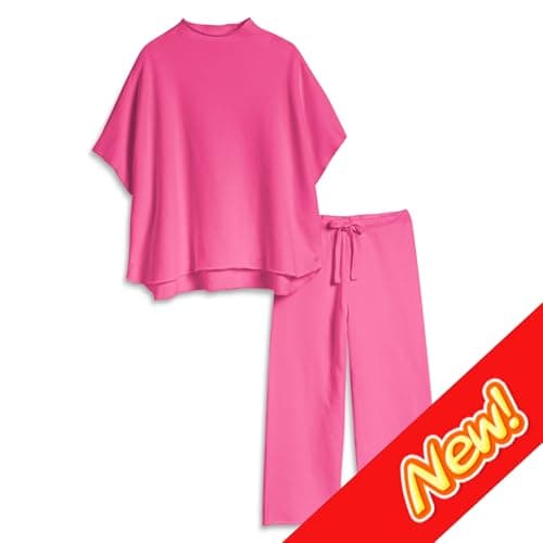 SeeLuNa Women's 3/4 Sleeve Batwing Capelet & Wide Leg Pants Loungewear Set