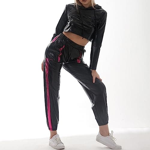 Shiny Metallic Hoodies for Women: Stretchy Holographic Sweatshirts
