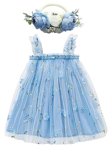 BGFKS Toddler Girl Rainbow Tulle Tutu Dress & Flower Headband Set