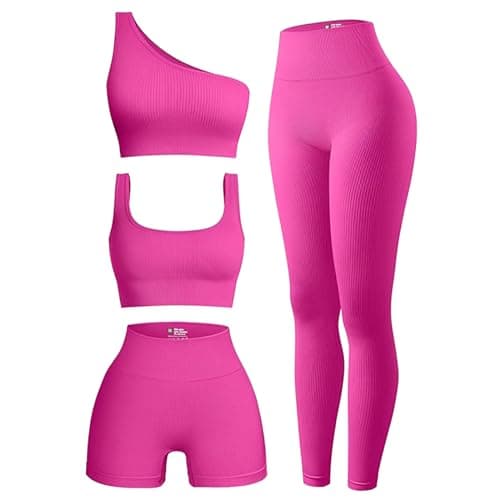OIERD Women's Ribbed Leggings Yoga Sets Matching Gym Outfits