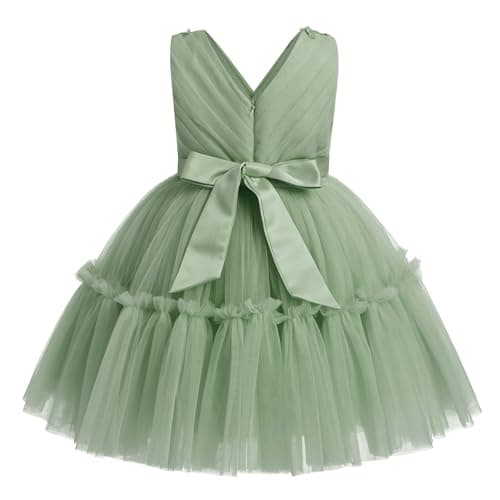 ODASDO V-Neck Sleeveless Tulle Tutu Dress for Flower Girls and Kids