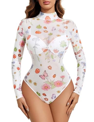 Long Sleeve Mesh Bodysuit for Women