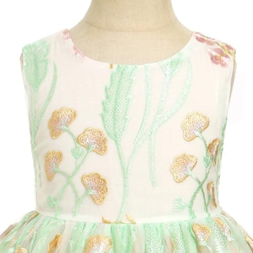 IMEKIS Girls Embroidered Flower Sleeveless Tulle Party Dress 3-10T