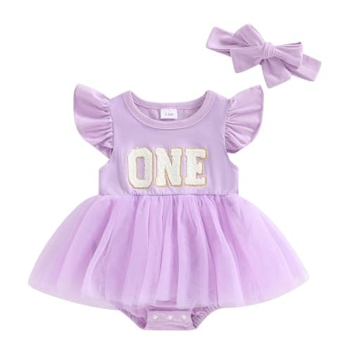 Baby Girls 1st Birthday Outfit: Romper, Tutu Skirt, Summer Clothes
