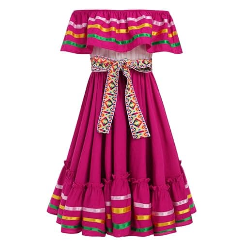 Traditional Mexican Embroidered Floral Dress for Toddler Girls Fiesta Birthday Outfit 4-10T