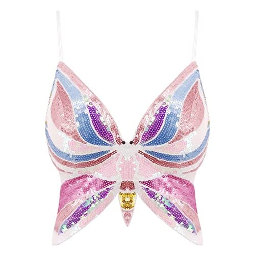Glitter Sequin Butterfly Crop Top for Women