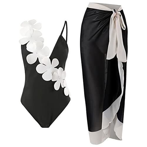IMEKIS Women’s Floral Print Bikini Set with Wrap Skirt