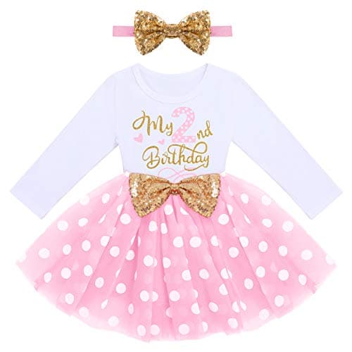 ODASDO My 1st / 2nd / 3rd Birthday Toddler Long Sleeve Tutu Dress & Bowknot Headband Set