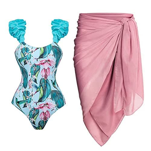 IMEKIS Women's Floral Print Bikini Set with Cover-Up - Summer Swimsuit
