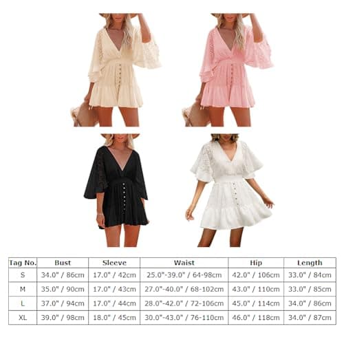 IMEKIS Women Lace V Neck Batwing Sleeve Tie Back A-line Party Dress