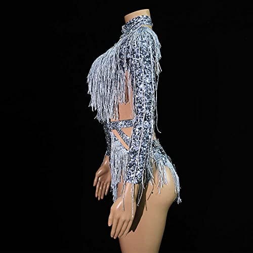 FANCISSORS Sparkly Rhinestone Fringe Leotard Dance Costume