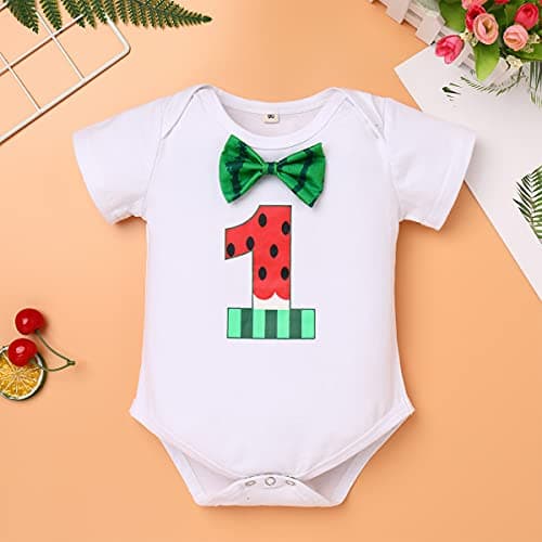 IMEKIS Baby Boys 1st & 2nd Birthday Cake Smash Outfit Romper Shorts Suspenders 1-2T