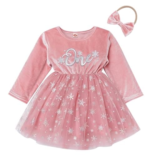 Velvet Snowflake Dress with Headband for Baby Girls' 1st Birthday Cake Smash Photos