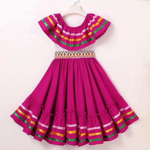 Traditional Mexican Embroidered Floral Dress for Toddler Girls Fiesta Birthday Outfit 4-10T