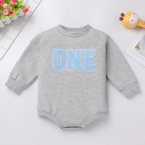 Baby Girls and Boys 1st Birthday Boho Romper and Sweatshirt Outfit for Fall/Winter Cake Smash Photo Shoot