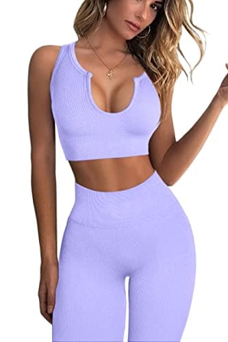 QINSEN Women's Workout Sets: Seamless Crop Tank and High Waist Yoga Leggings