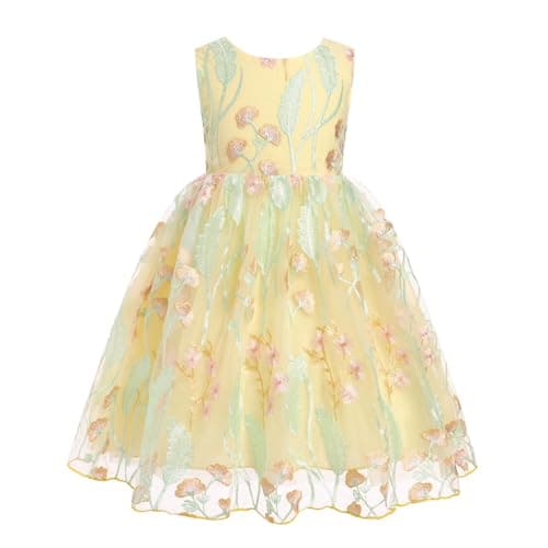 IMEKIS Girls Embroidered Flower Sleeveless Tulle Party Dress 3-10T