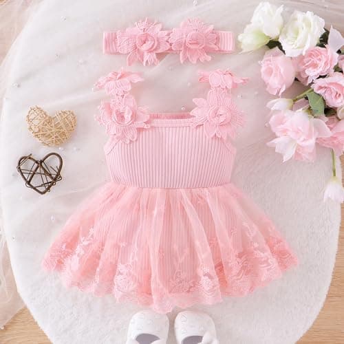 Newborn Baby Girls Lace Romper Floral Dress 0-18 Months