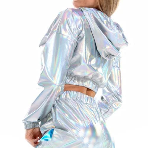 Bornpom Metallic Cropped Hoodie Sweatshirt for Women