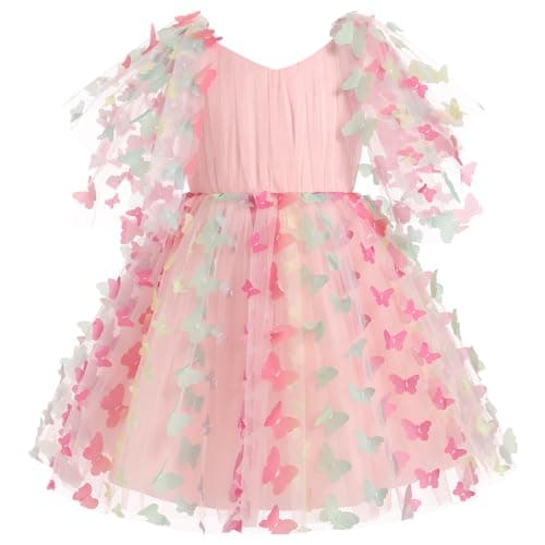IDOPIP Kids' Flower Girl Butterfly Tutu Dress for Birthday Party Communion