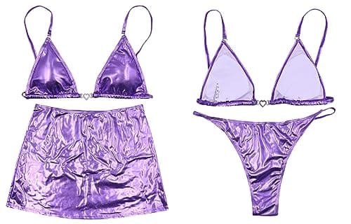 ZGMYC Women's Holographic Snakeskin Triangle Bikini with Sexy Cutout Mini Skirt