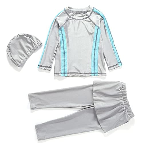 IMEKIS Modest Girl Burkini Swimsuit with Long Sleeve Rash Guard and Hijab Capris