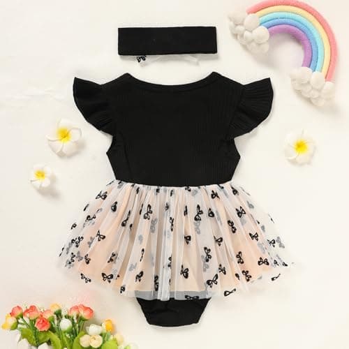 GRNSHTS Baby Girl 1st Birthday Ribbed Tulle Romper with Headband